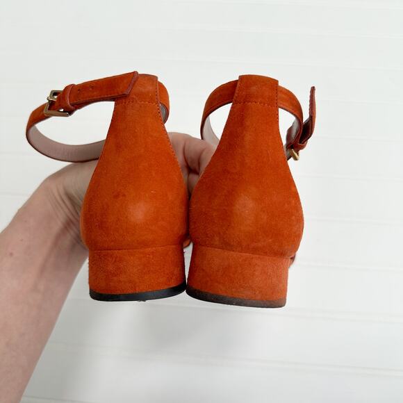 Gucci Horsebit Liliane Flat Suede Sandals Orange Gold Ankle Cuff Strap 37 - Picture 7 of 11